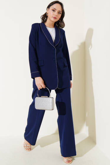 Taş Detaylı Ceketli İkili Takım Lacivert - İkili Takım