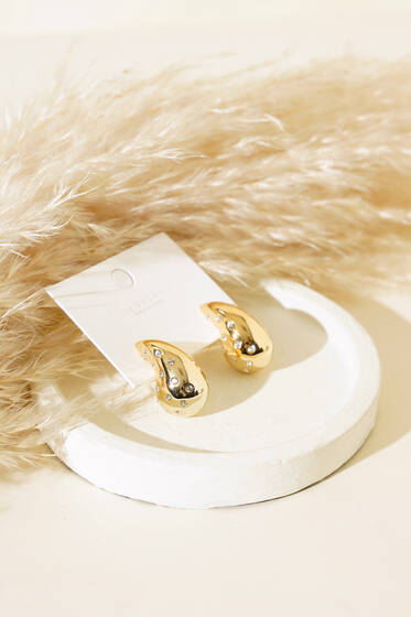 Taş Detaylı Damla Küpe Gold - Küpe