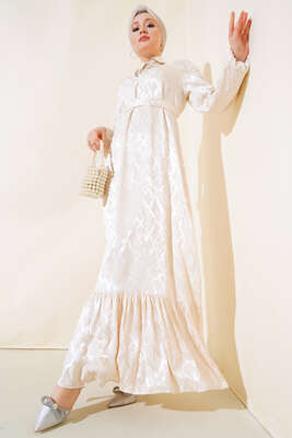 Taş Detaylı Elbise Bej - Thumbnail