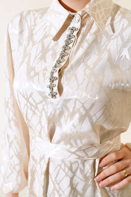 Taş Detaylı Elbise Bej - Thumbnail