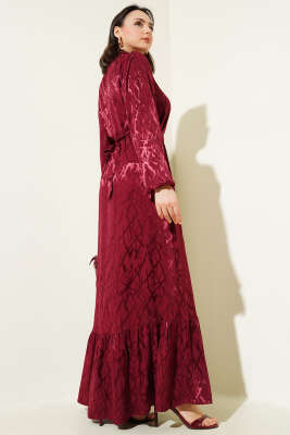 Taş Detaylı Elbise Bordo - Tesettür Elbise