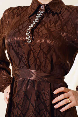 Taş Detaylı Elbise Kahve - Thumbnail