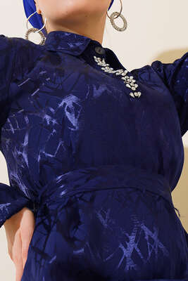Taş Detaylı Elbise Lacivert - Thumbnail