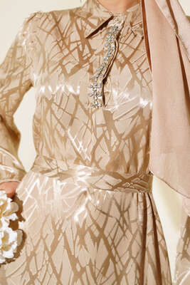 Taş Detaylı Elbise Latte - Thumbnail