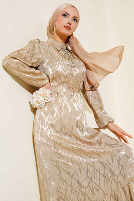 Taş Detaylı Elbise Latte 