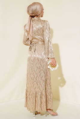 Taş Detaylı Elbise Latte - Tesettür Elbise