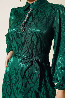 Taş Detaylı Elbise Yeşil - Thumbnail