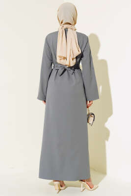 Taş Detaylı Fermuarlı Ferace Gri - Trençkot