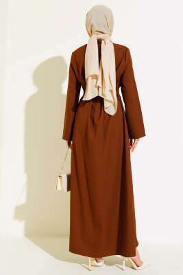 Taş Detaylı Fermuarlı Ferace Taba - Trençkot