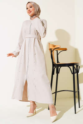 Taş Detaylı Fermuarlı Ferace Taş - Trençkot