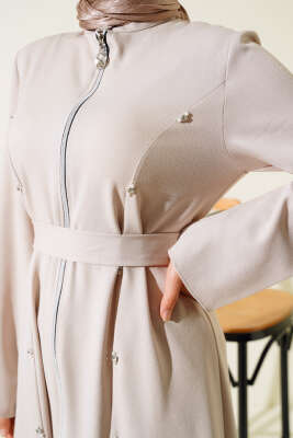 Taş Detaylı Fermuarlı Ferace Taş - Trençkot