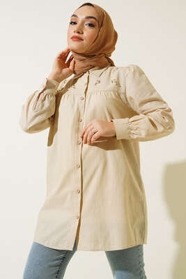 Taş Detaylı Flam Tunik Bej 