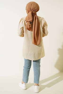 Taş Detaylı Flam Tunik Bej - Tunik