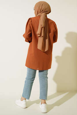 Taş Detaylı Flam Tunik Kahve - Tunik