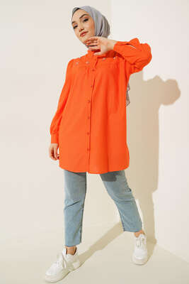 Taş Detaylı Flam Tunik Oranj - Tunik