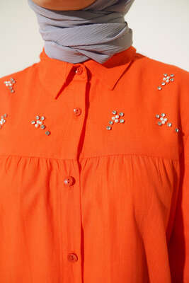 Taş Detaylı Flam Tunik Oranj - Tunik