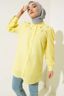 Taş Detaylı Flam Tunik Sarı - Tunik