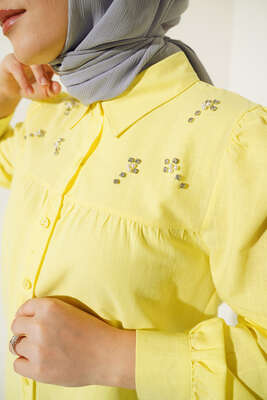 Taş Detaylı Flam Tunik Sarı - Tunik