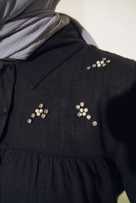 Taş Detaylı Flam Tunik Siyah - Tunik