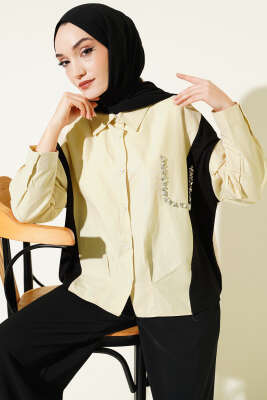Taş Detaylı Garnili Gömlek Bej - SAS