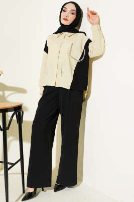 Taş Detaylı Garnili Gömlek Bej - Gömlek