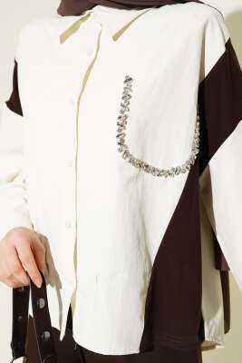 Taş Detaylı Garnili Gömlek Ekru - Gömlek