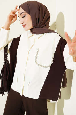 Taş Detaylı Garnili Gömlek Ekru - SAS