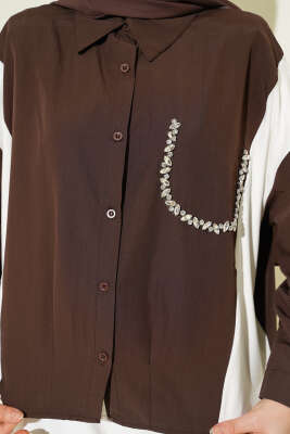 Taş Detaylı Garnili Gömlek Kahve - Gömlek