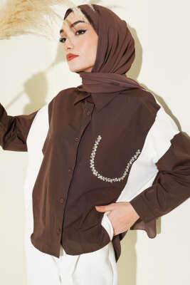 Taş Detaylı Garnili Gömlek Kahve - SAS