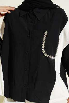 Taş Detaylı Garnili Gömlek Siyah - Gömlek