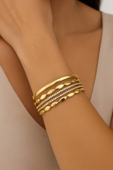 Taş Detaylı Geniş Manşet Bilezik - Bileklik