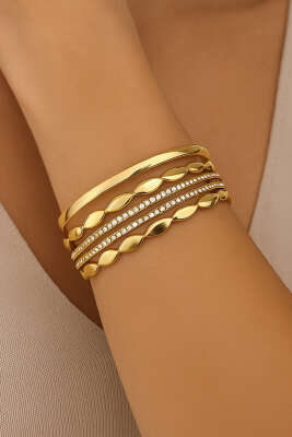 Taş Detaylı Geniş Manşet Bilezik - Bileklik