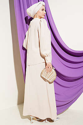 Taş Detaylı Jile İkili Takım Bej - İkili Takım