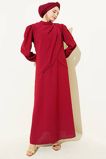 Taş Detaylı Jile İkili Takım Bordo - İkili Takım