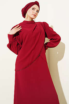 Taş Detaylı Jile İkili Takım Bordo - İkili Takım