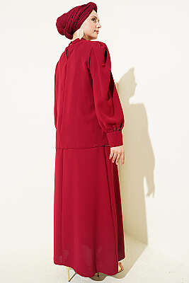 Taş Detaylı Jile İkili Takım Bordo - İkili Takım