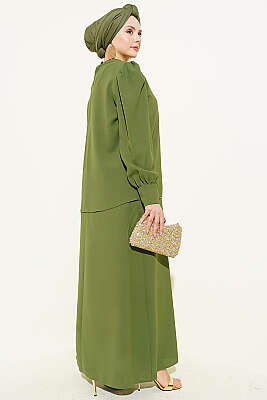 Taş Detaylı Jile İkili Takım Haki - İkili Takım