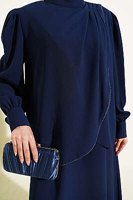 Taş Detaylı Jile İkili Takım Lacivert - İkili Takım