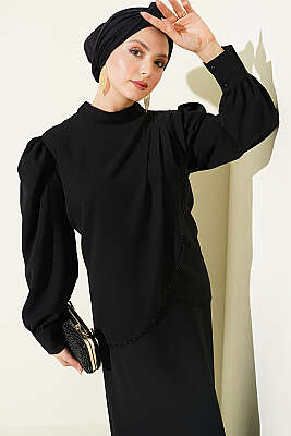 Taş Detaylı Jile İkili Takım Siyah - İkili Takım