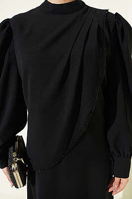 Taş Detaylı Jile İkili Takım Siyah - İkili Takım