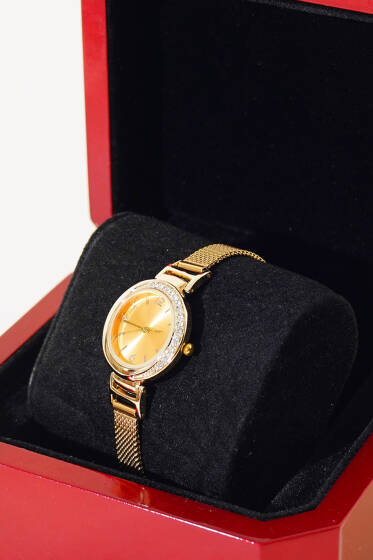 Taş Detaylı Kadın Kol Saati Gold - Saat