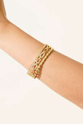 Taş Detaylı Kelepçe Bilezik Gold - DEMİR BİJUTERİ