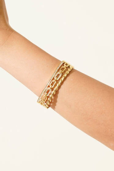 Taş Detaylı Kelepçe Bilezik Gold - Bileklik