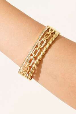 Taş Detaylı Kelepçe Bilezik Gold - Bileklik