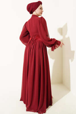 Taş Detaylı Korseli Abiye Elbise Bordo - Elbise