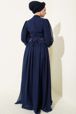 Taş Detaylı Korseli Abiye Elbise Lacivert - Elbise