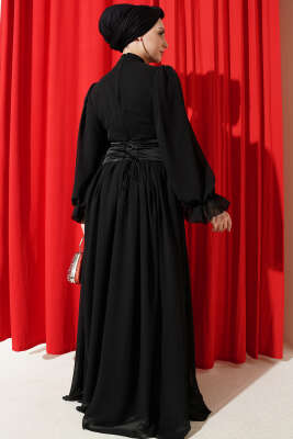 Taş Detaylı Korseli Abiye Elbise Siyah - Elbise