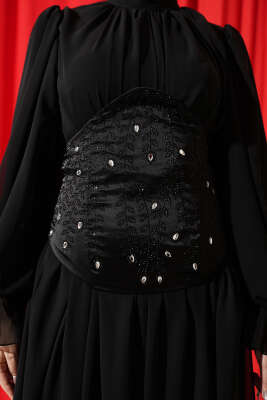 Taş Detaylı Korseli Abiye Elbise Siyah - Elbise