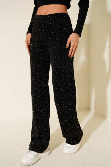 Taş Detaylı Simli Pantolon Siyah - Kadın Giyim Modelleri