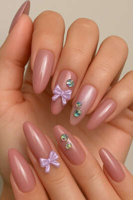 Taş Detaylı Takma Tırnak Gül Kurusu 